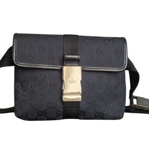 Gucci GG Canvas Belt Bag Waist Crossbody Fanny Pack Black 131236
